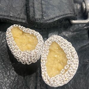 Vintage White and Gold Geode Earrings with Intricate Design